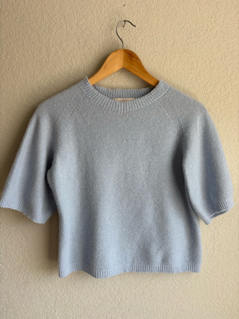 Bianco & Blu Italy Blue Short Sleeve Sweater Small Merino Wool Cashmere Knit Top - Picture 2 of 6